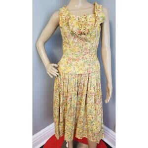 50s Vintage Ruffled Cotton Frock in Fall Colors - XS